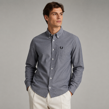 Fred Perry Men's Long Sleeve Button-Down Shirt – Premium Cotton Smart Casual Shirt