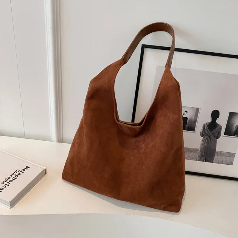 Solvra | Women’s Faux Suede Slouch Tote Bag
