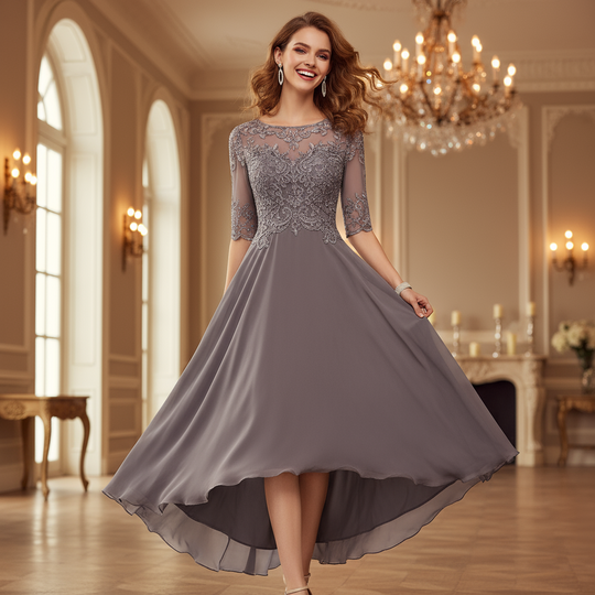 Women’s Cocktail Dress | Elegant Lace Details, Flattering Fit-Women's Dresses-Zeravi-Brown-S-Zeravi