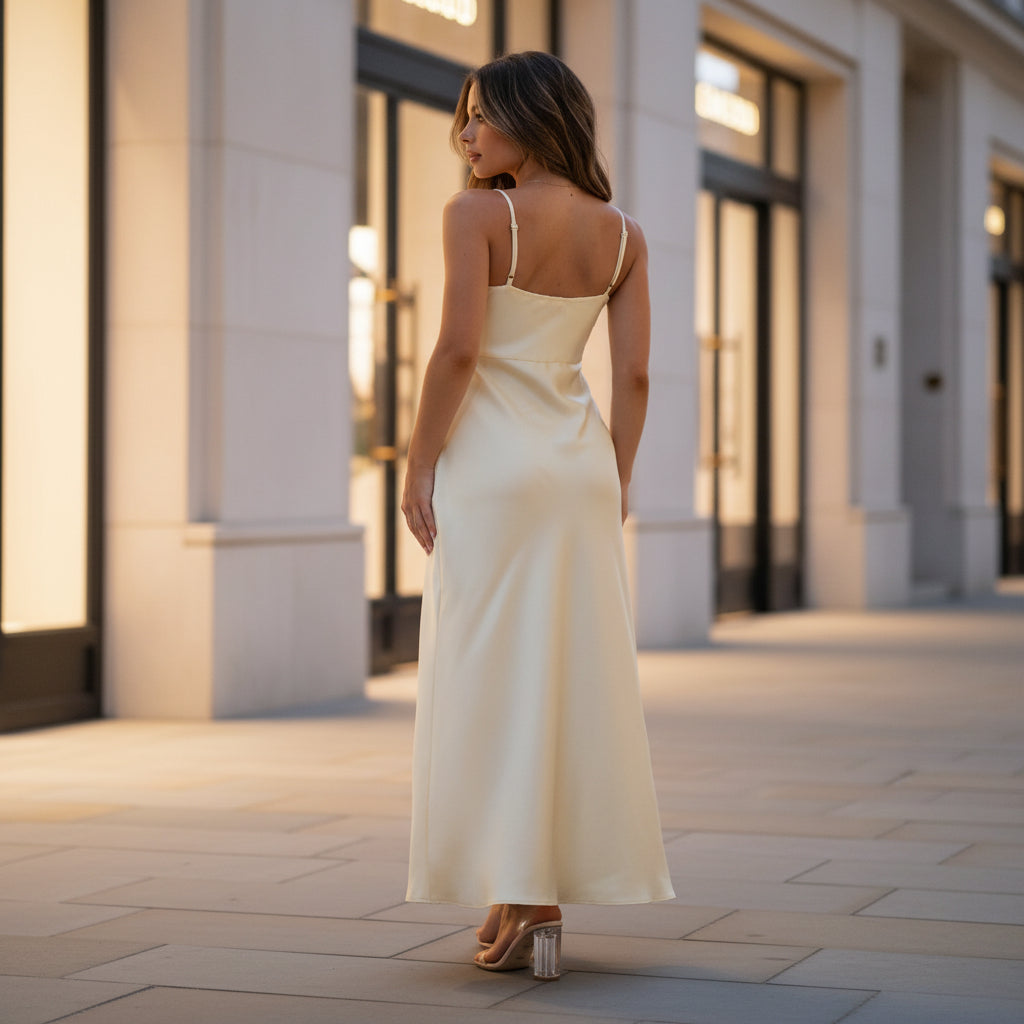 Women’s Dress | Elegant Slip Design with Side Slit-Women’s Dresses-Zeravi-S-Latte-Zeravi