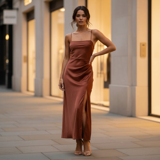 Women’s Dress | Elegant Slip Design with Side Slit-Women’s Dresses-Zeravi-S-Latte-Zeravi