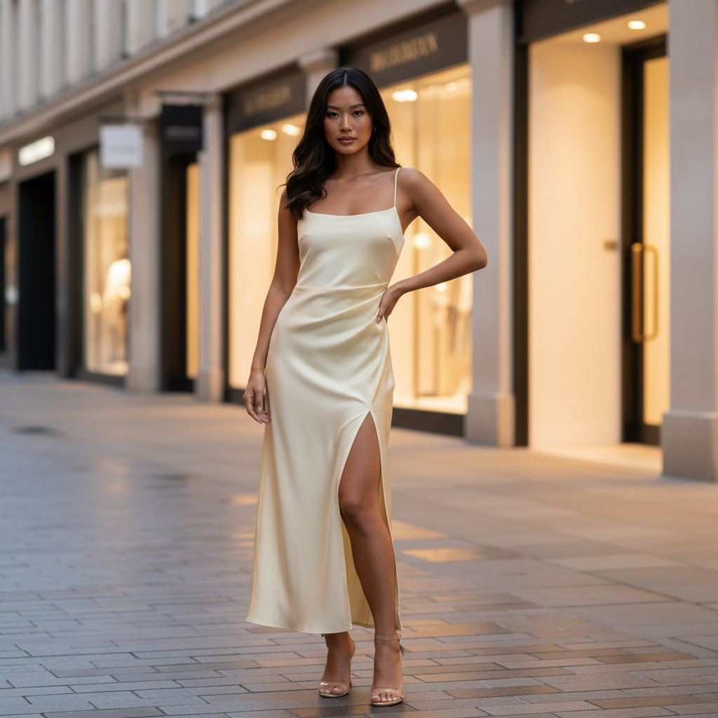 Women’s Dress | Elegant Slip Design with Side Slit-Women’s Dresses-Zeravi-S-Yellow-Zeravi