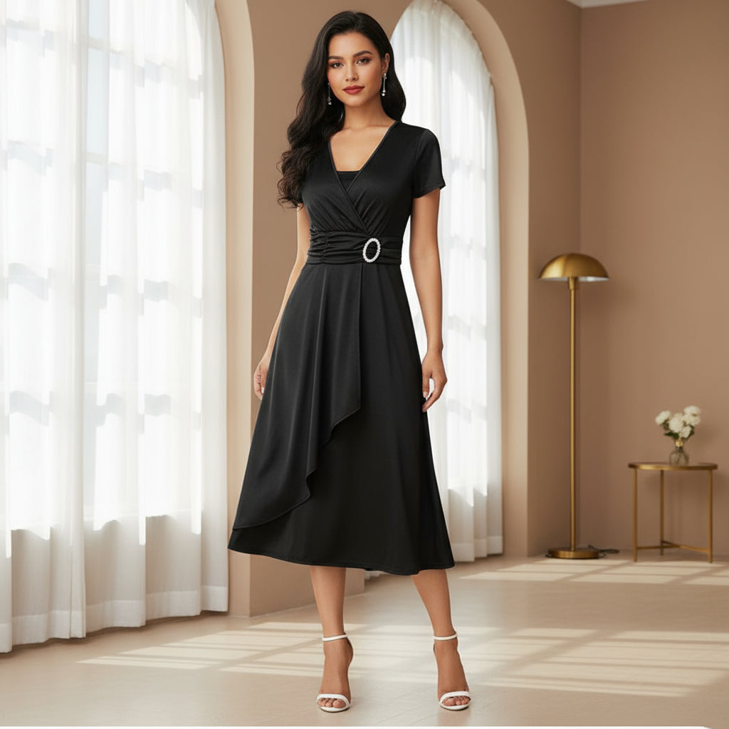 Women’s Dress | Flattering Fit, Midi Length for Summer-Women's Dresses-Zeravi-Black-S-Zeravi