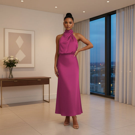 Women’s Maxi Dress | Elegant Halter Neck, Versatile Fit-Women's Dresses-Zeravi-Pink-S-Zeravi